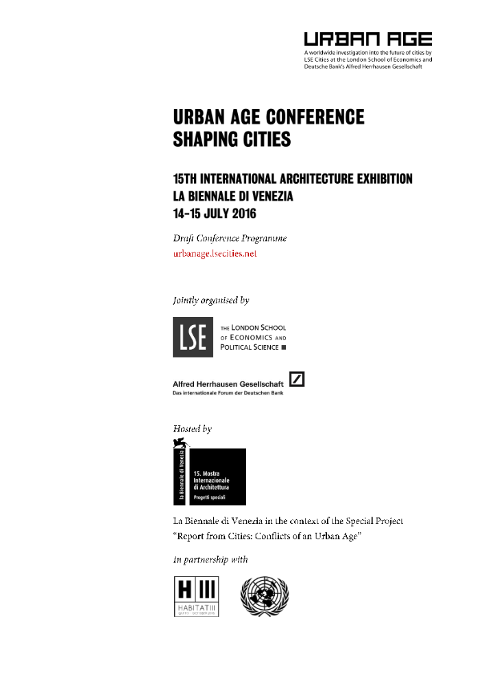 《the Urban Age Shaping Cities Conference》 프로그램 초안