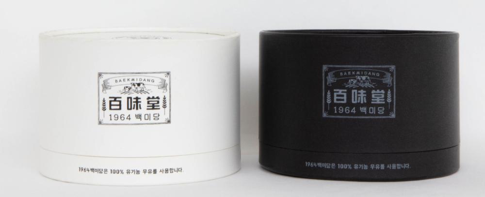백미당 원기둥 종이 상자 흰색, 검은색 1