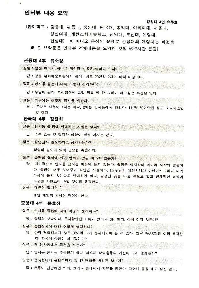 1999년 경원대학교 미술대학 졸업전시회 관련 「졸전이 밥 먹여주냐」