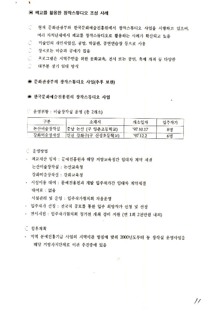 1999년 9월 2일 양평 문화예술 창작 활성화 사업 개발을 위한 회의 문서