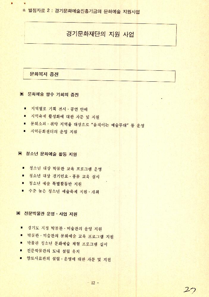 1999년 9월 2일 양평 문화예술 창작 활성화 사업 개발을 위한 회의 문서