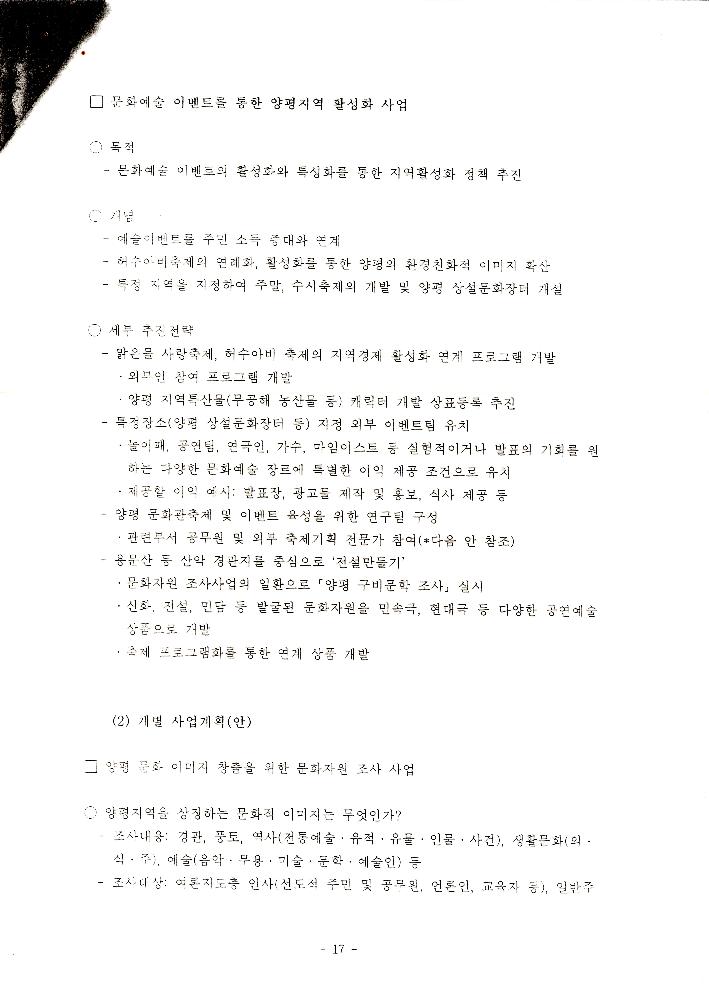 1999년 8월 「양평군 21세기 문화적 가치창출을 위한 연구 : 21세기 양평 문화정체성 및 축제론」