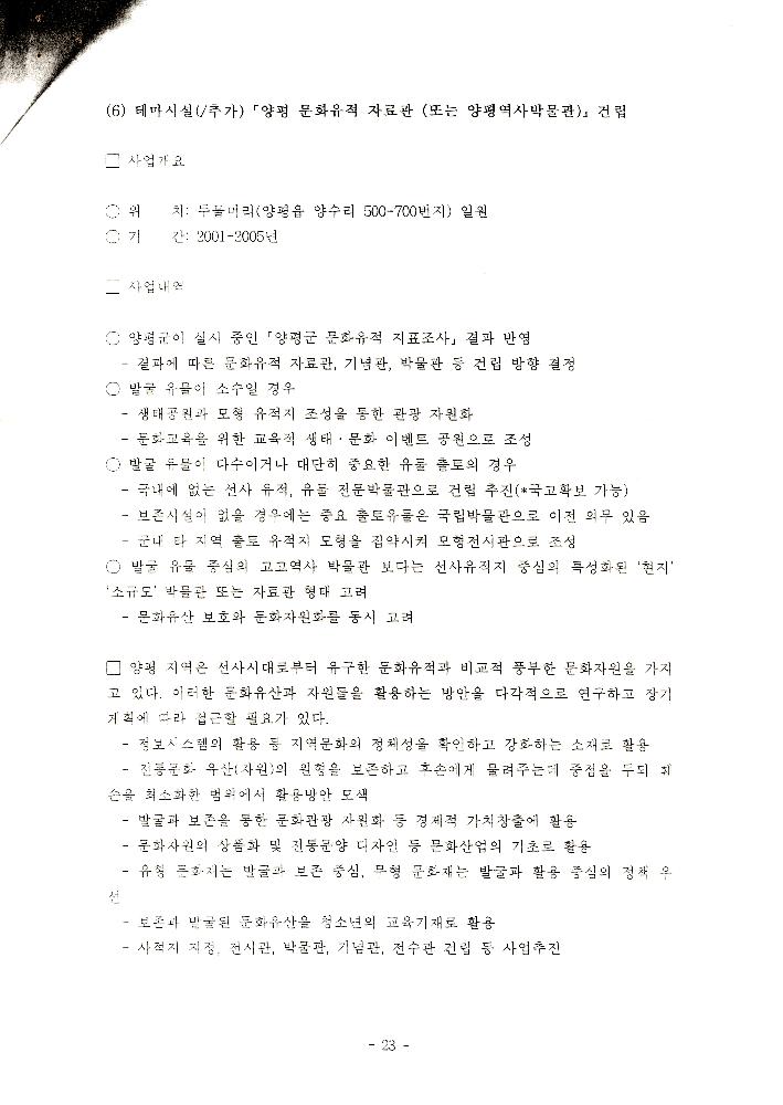 1999년 8월 「양평군 21세기 문화적 가치창출을 위한 연구 : 21세기 양평 문화정체성 및 축제론」