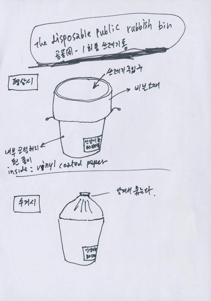 The disposable public rubbish bin 아이디어 스케치 1