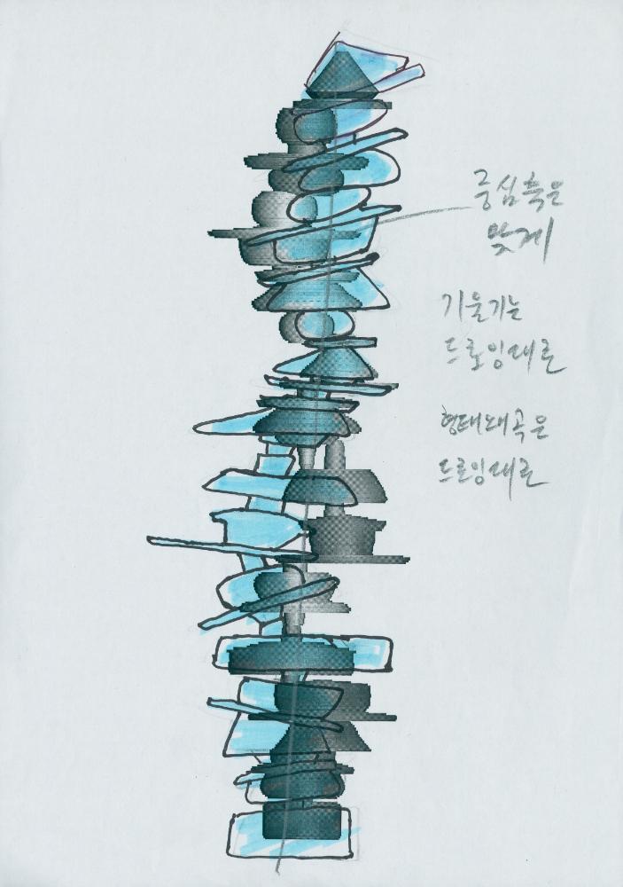 2007년 하늘색 도형이 있는 〈Foreign, Foreigner〉 작품 구상 스케치 1