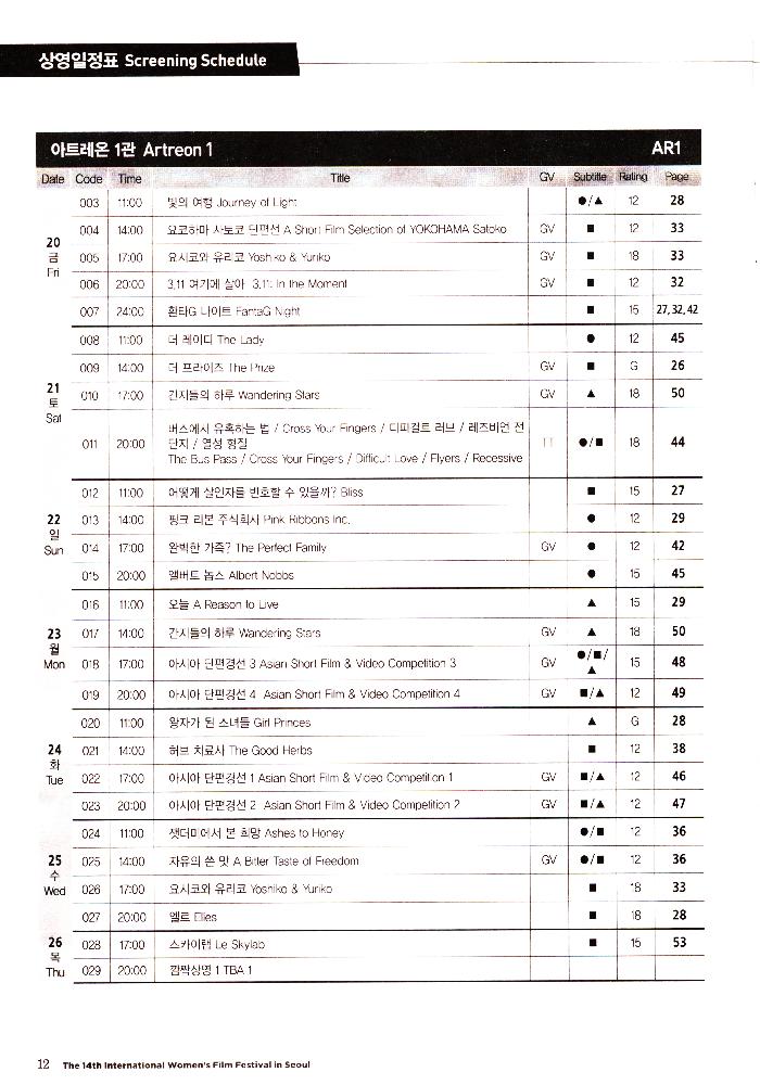 2012년 제14회 《서울국제여성영화제》 리플릿