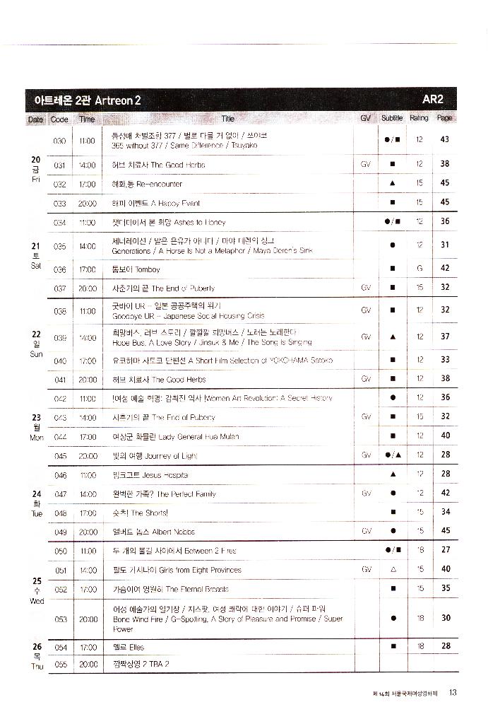 2012년 제14회 《서울국제여성영화제》 리플릿