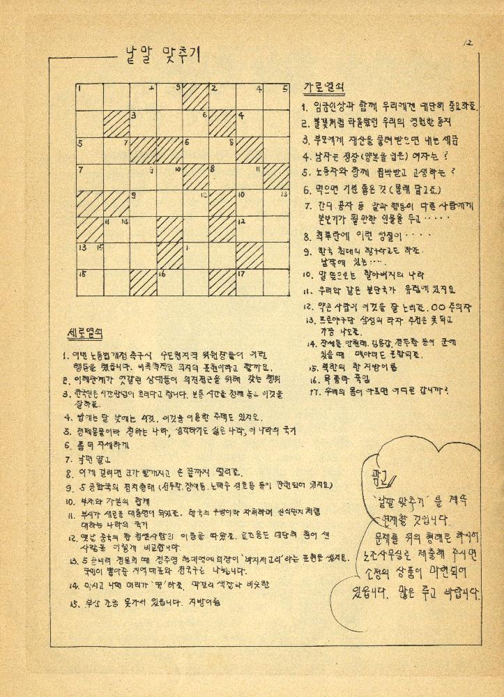 1988년 남일금속노동조합 『횃불광장』 제11호