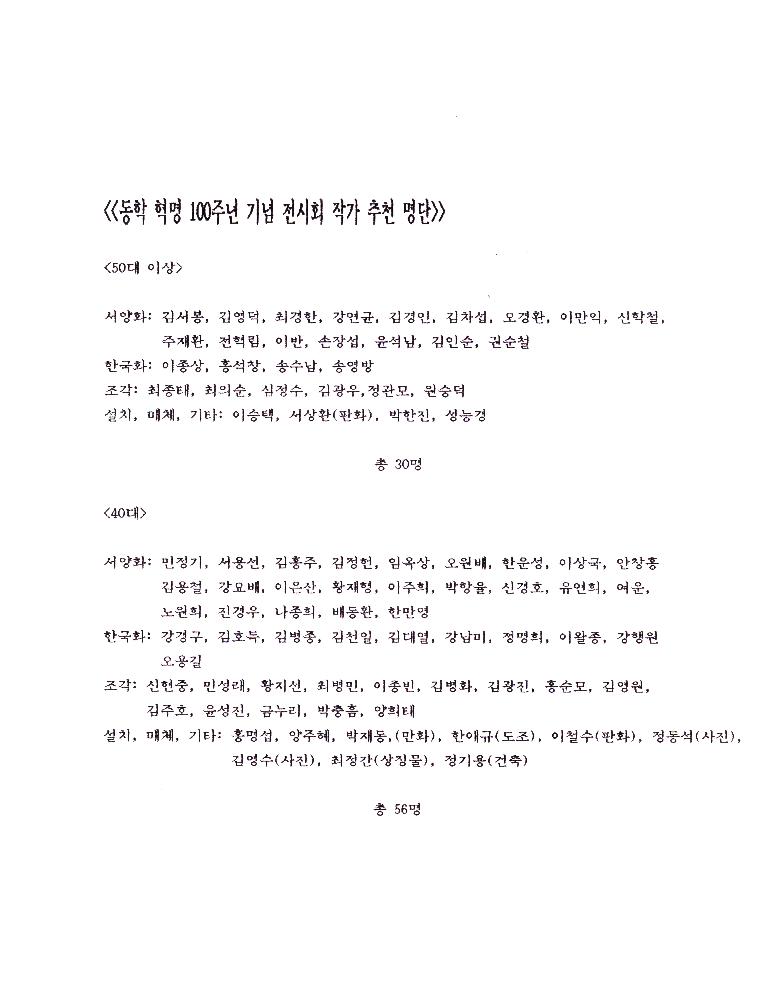 《동학혁명 100주년 기념 전시회》 조직 위원회 문서 스크랩 파일