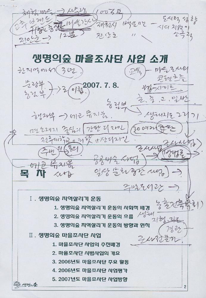 2007년 7월 8일 생명의 숲 마을조사단 사업 소개 문서 1