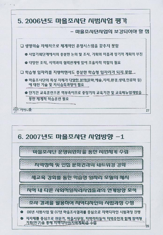 2007년 7월 8일 생명의 숲 마을조사단 사업 소개 문서