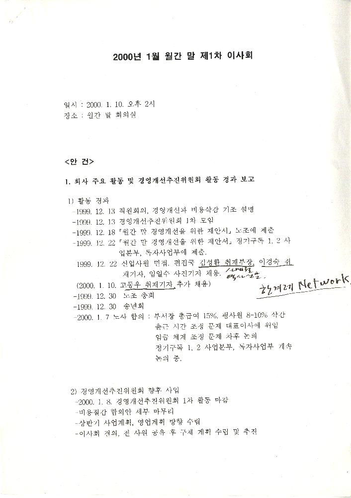 2000년 1월 10일 월간 『말』 제 1차 이사회 1