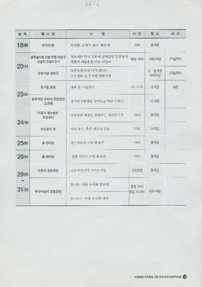 1999년 부마 민주항쟁 20주년 민주공원 개관기념행사 리플릿과 여섯번째 민족통일 대동장승굿 추진위원 위촉 안내문