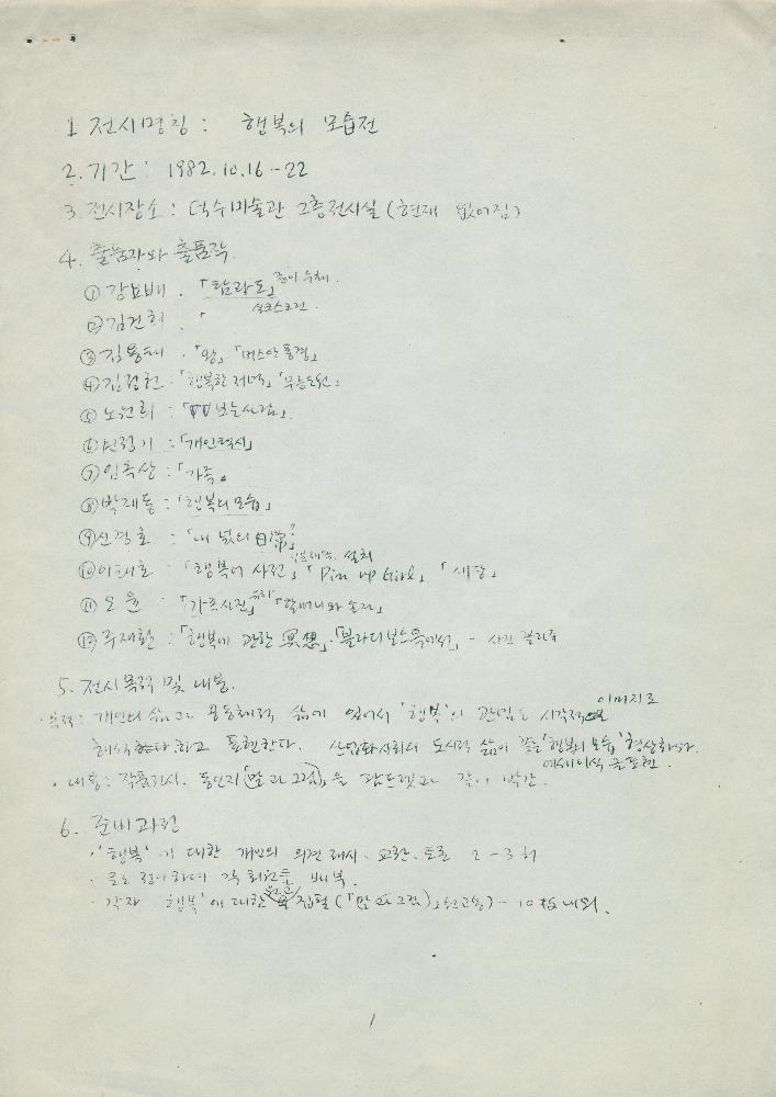 《행복의 모습》, 《창립전》 전시 기획안 1