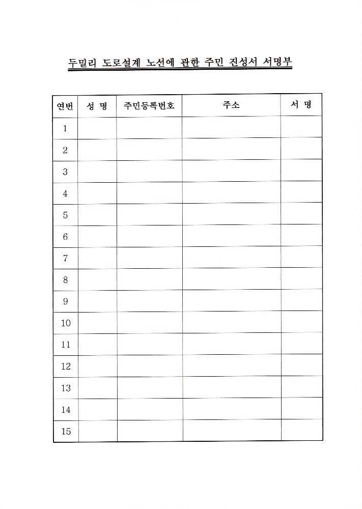 지방도 364호선 도로개설 두밀리 구간 설계노선(안)에 대한 주민 진정서