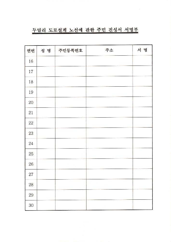 지방도 364호선 도로개설 두밀리 구간 설계노선(안)에 대한 주민 진정서