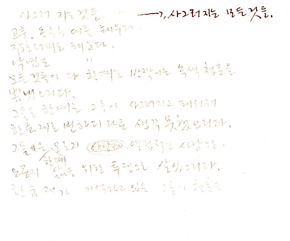 1989년 6월 10일 김정헌의 작가노트_「풀 되리라」 시와 풍경 관련 드로잉