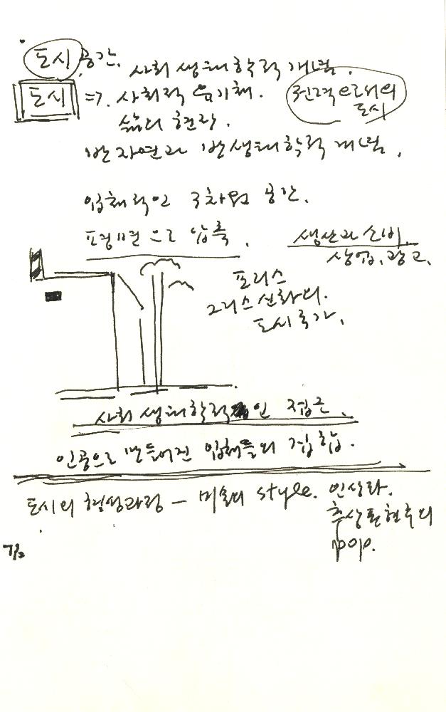 소공리 500년 소나무', 집 설계도 및 기타 드로잉과 메모 관련 김정헌의 작가노트