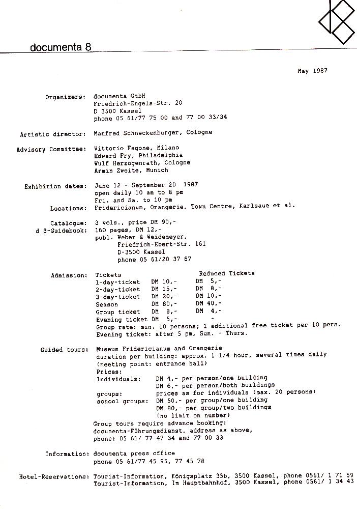 1987년 《documenta 8》 리플릿 1