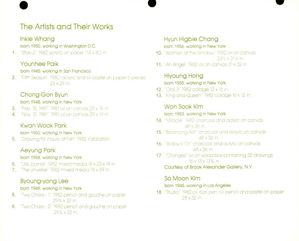 1982년 Korean Cultural Service Gallery 《1st Annual Invitational CURREANT KOREAN-AMERICAN SENSIBILITIES》 리플릿 5