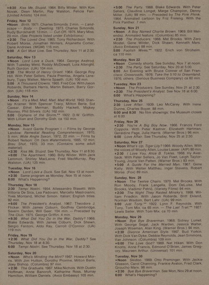 1976년 11월 미국 뉴욕 현대미술관 회원 캘린더 리플릿 4