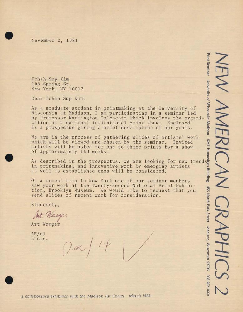 1981년 Art Werger가 김차섭에게 보낸 서신 1