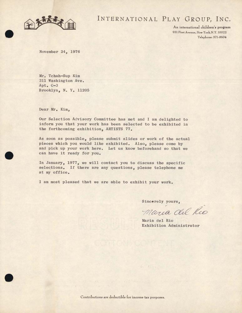 1976년 Maria del Rio가 김차섭에게 보낸 서신 1