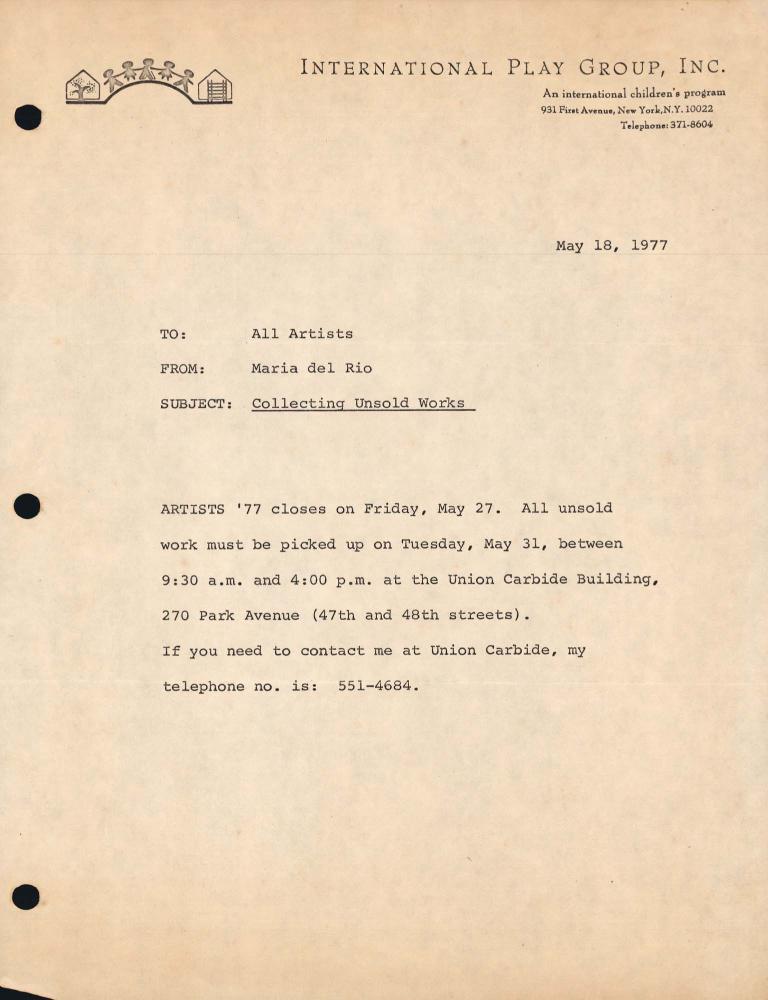 1977년 Maria del Rio가 전시회 참여 작가에게 보낸 서신 1