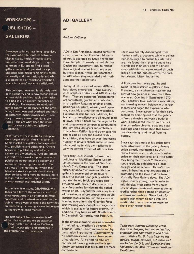 1975년 『Graphics』 봄호에 실린 ADI GALLERY 관련 특집 기사 스크랩 1