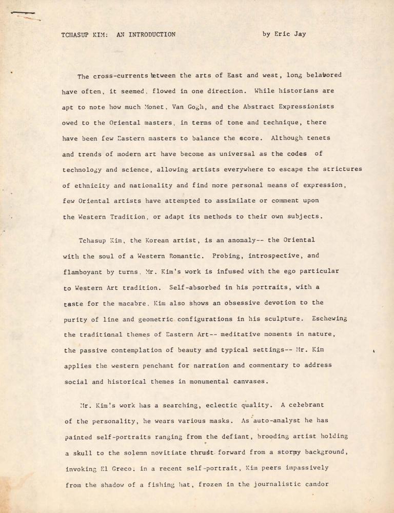 「TCHASUP KIM : AN INTRODUCTION」 1