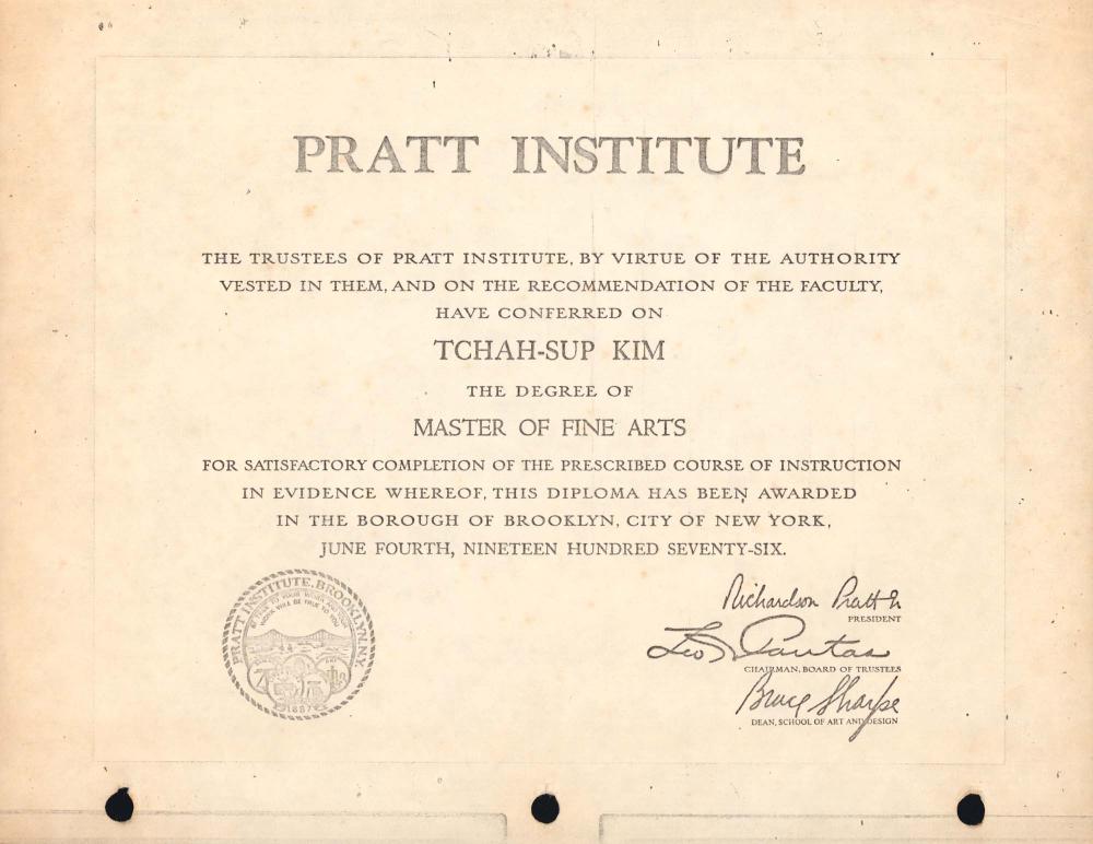 1976년 PRATT INSTITUTE 순수미술 석사학위증 사본 1