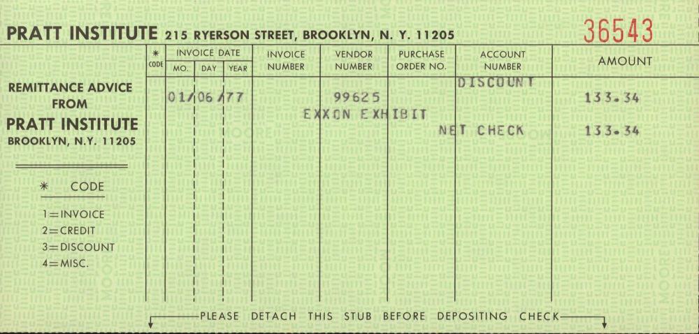 1977년 1월 6일 PRATT INSTITUTE가 김차섭에게 발행한 수표 지급명세서 1