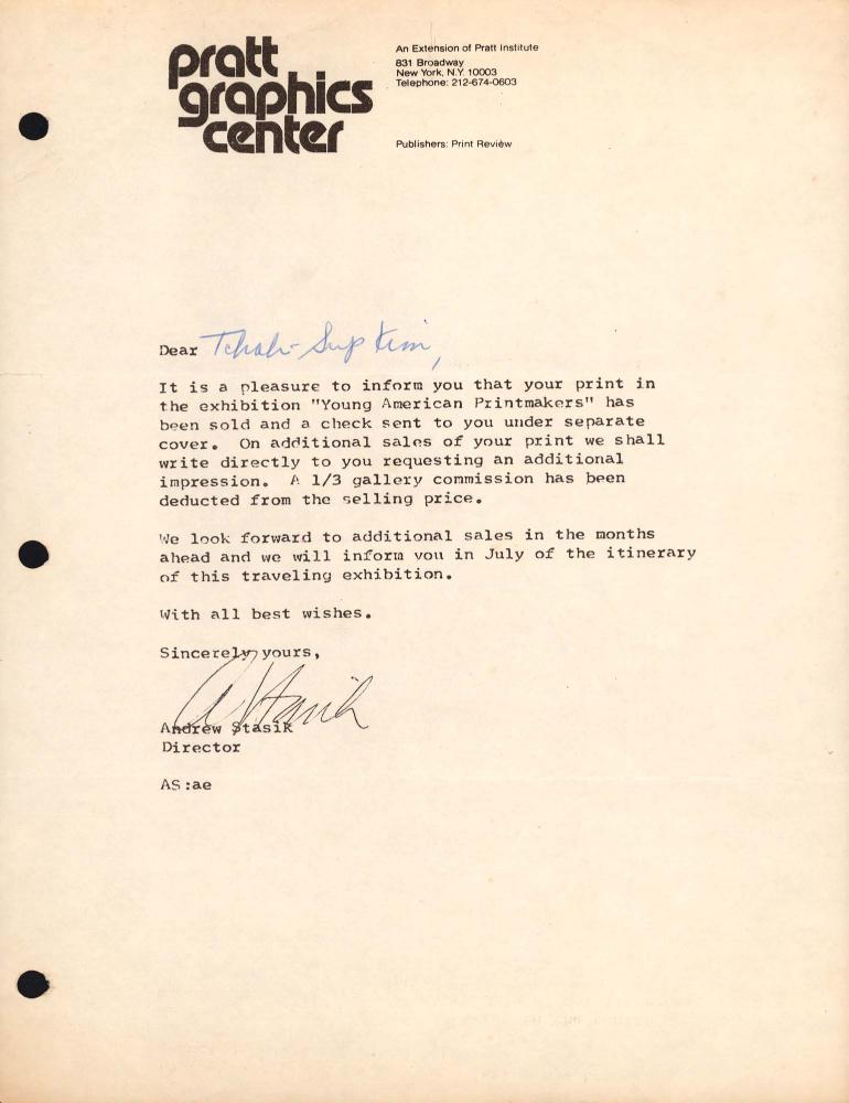 pratt graphics center가 김차섭에게 보낸 서신