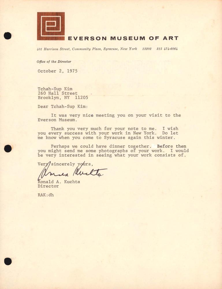 1975년 10월 2일 Everson Museum of Art의 Ronald A. Kuchta가 김차섭에게 보낸 서신 1