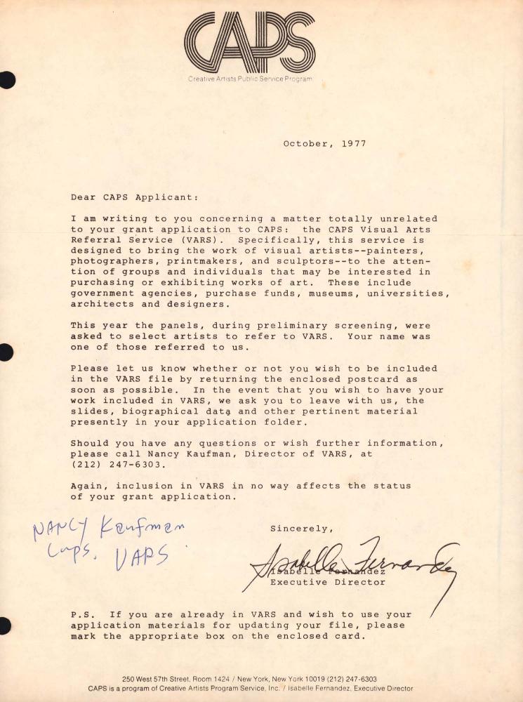 1977년 10월 CAPS의 Isabelle Pernandez가 김차섭에게 보낸 서신 1