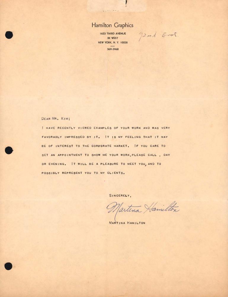 Hamilton Graphics의 Martina Hamilton이 김차섭에게 보낸 서신 1