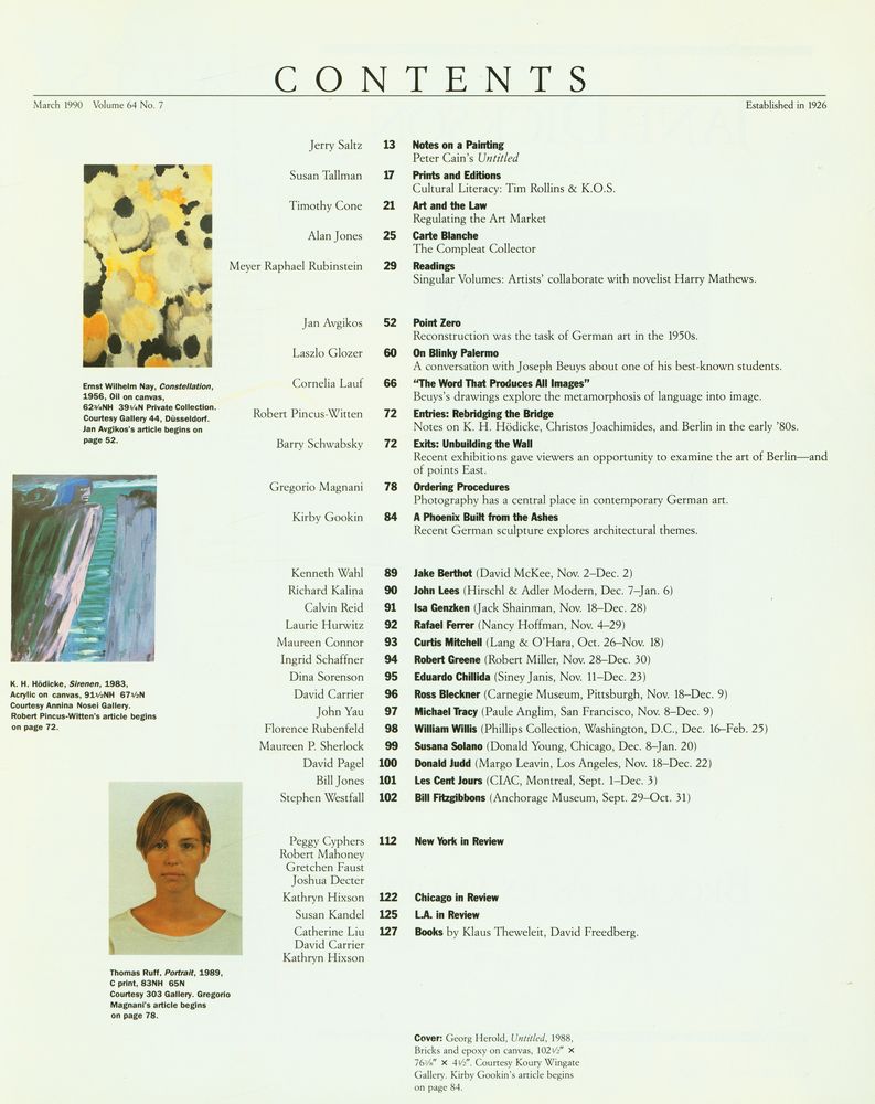 『ARTS MAGAZINE』 March 1990 Volume 64 No. 7 2