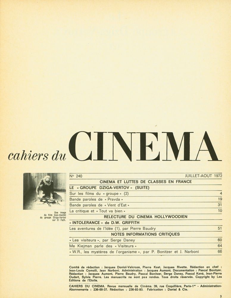 『cahiers du CINEMA』 Nº 240 JUILLET - AOUT 1972 2