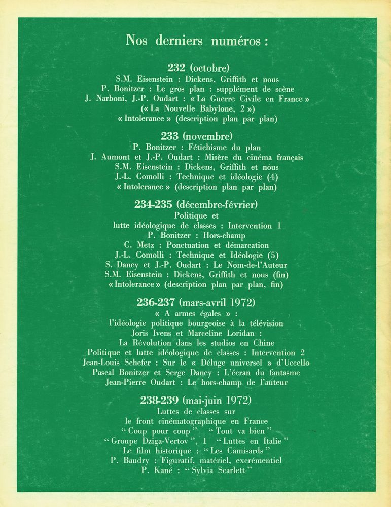 『cahiers du CINEMA』 Nº 240 JUILLET - AOUT 1972 3