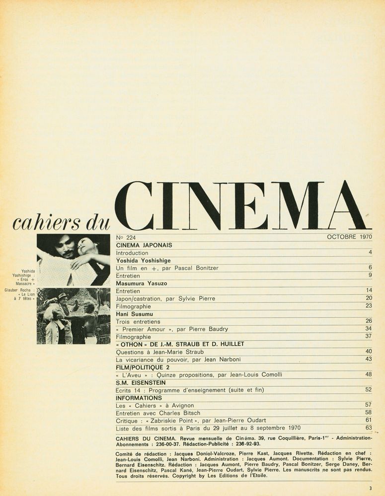 『cahiers du CINEMA』 Nº 224 OCTOBRE 1970 2