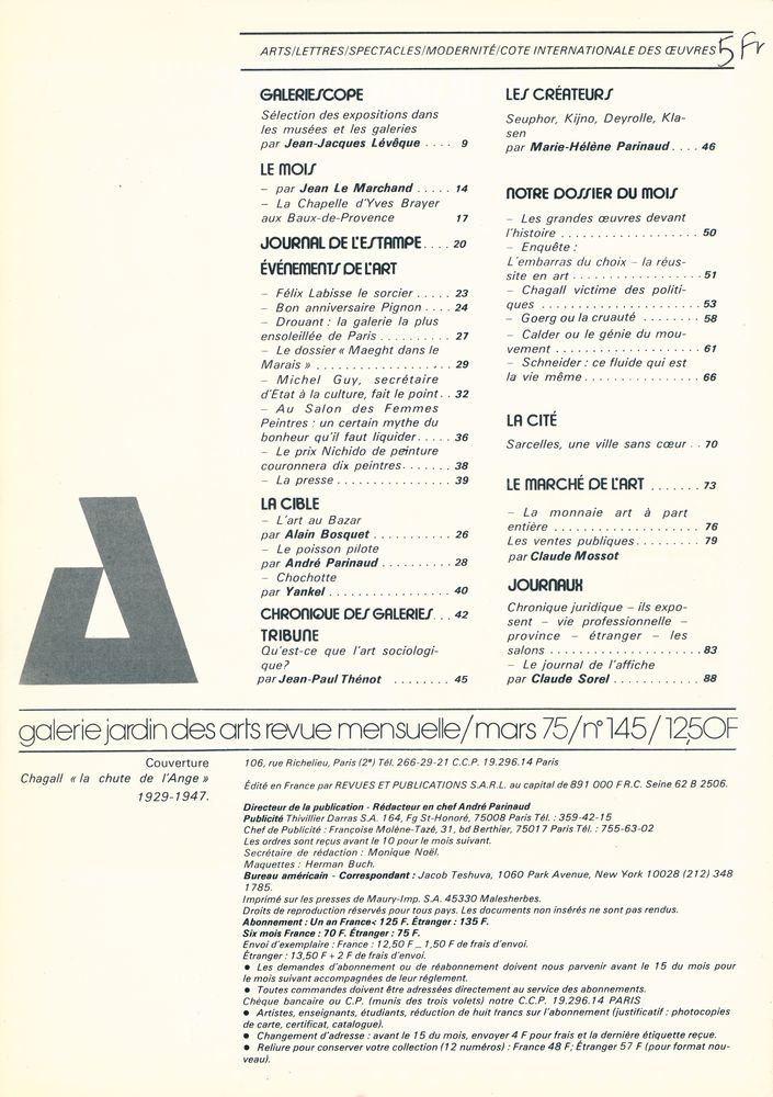 『galerie jardin des arts』 mars 1975 nº145 2