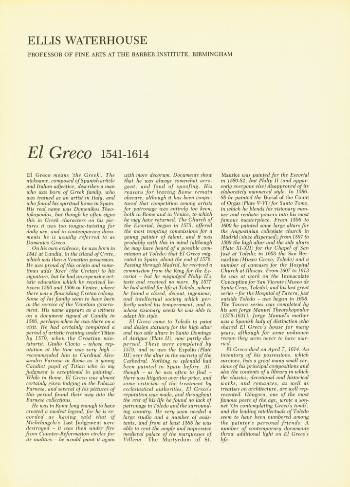 『The Great Artists : A library of their lives, times and paintings - BOOK 9 : El Greco』 2