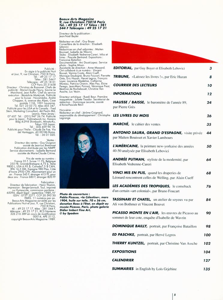 『Beaux Arts Magazine』 Nº 75 JANVIER 1990 2