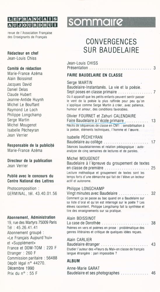 『LE FRANCAIS AUJOURDHUI』 Nº 92 DÉCEMBRE 1990 2