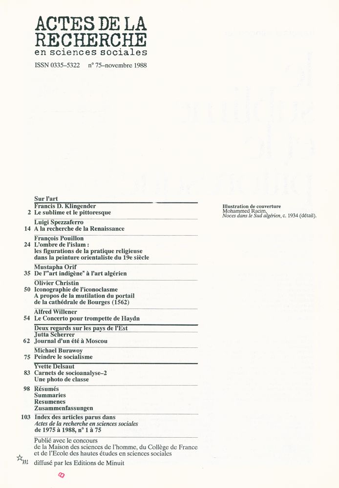 『Actes de la recherche en sciences sociales』 Nº 75 NOVEMBRE 1988 2