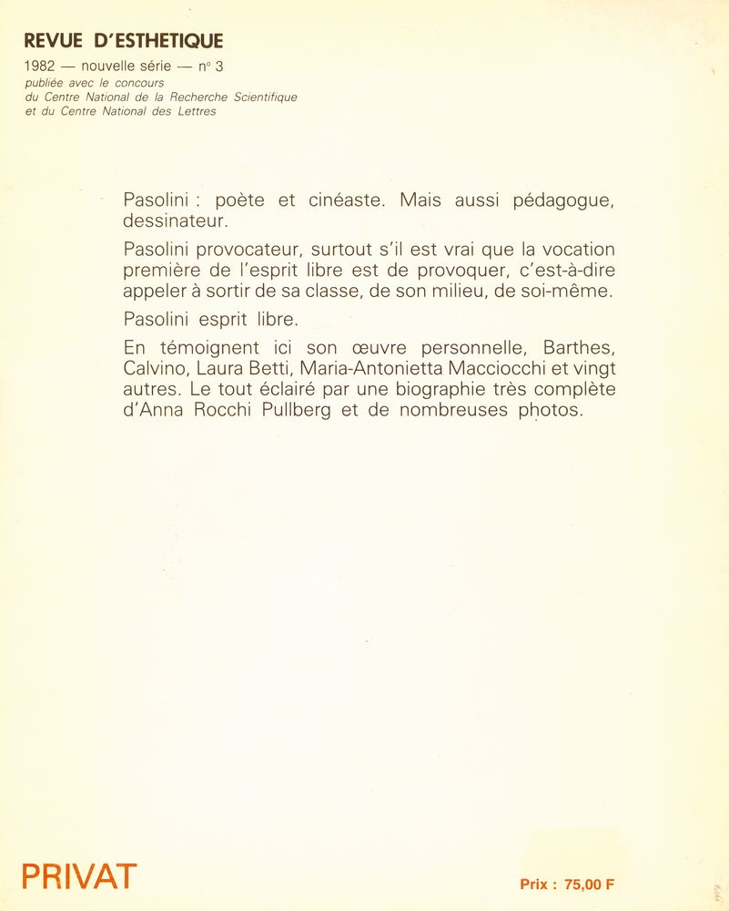 『REVUE D'ESTHÉTIQUE』 nº3, 1982 3