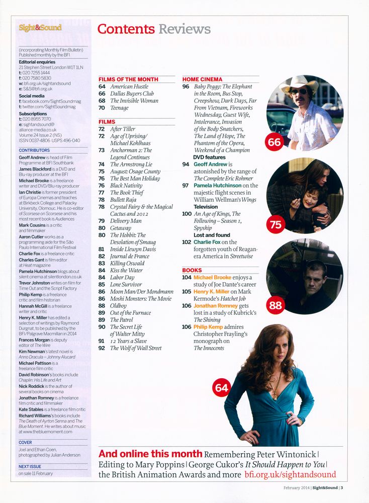 『Sight & Sound』 FEBRUARY 2014 VOLUME 24 ISSUE 2  3