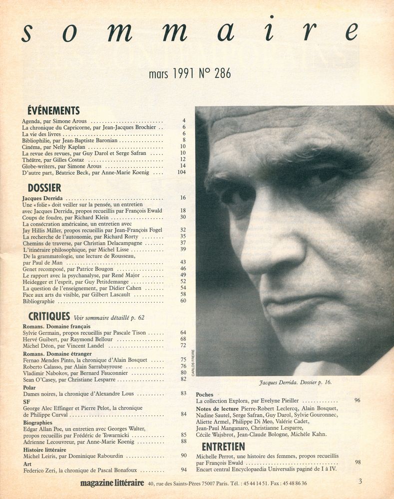 『magazine littéraire』 mars 1991 Nº 286  2