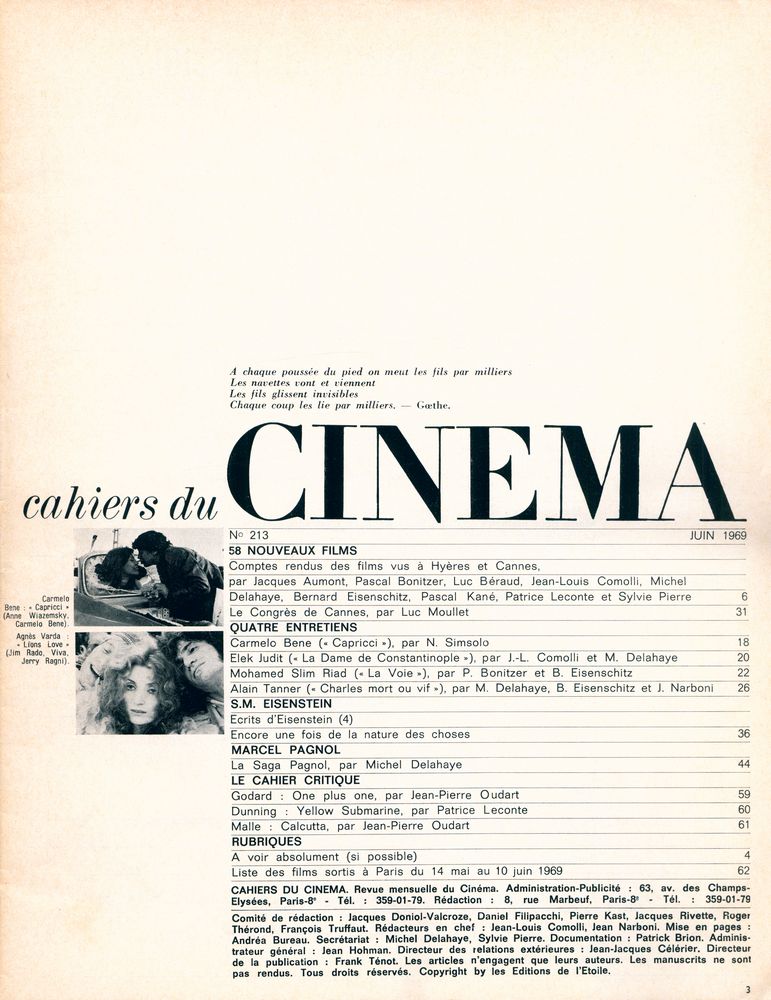 『cahiers du CINEMA』 Nº 213 JUIN 1969 2