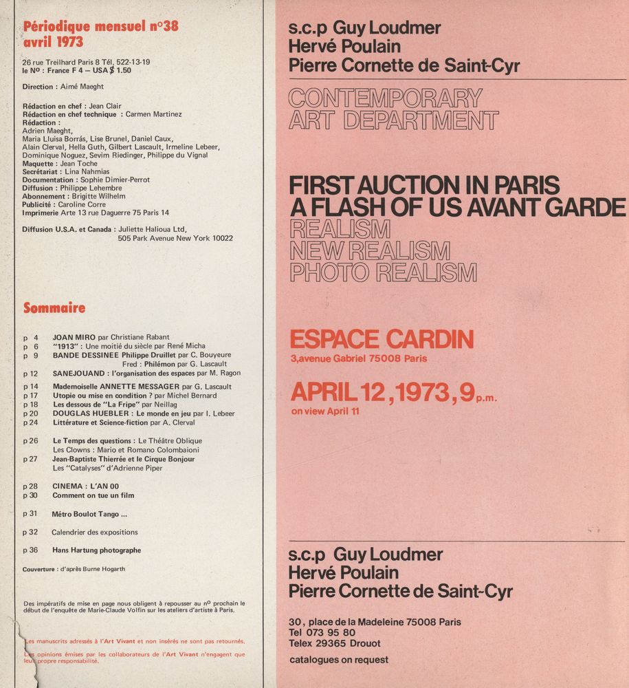 『CHRONIQUES DE l'art vivant』 n° 38 avril 1973  2